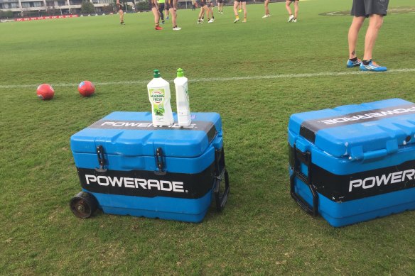 Hawthorn trained with footballs covered in Morning Fresh on Wednesday.