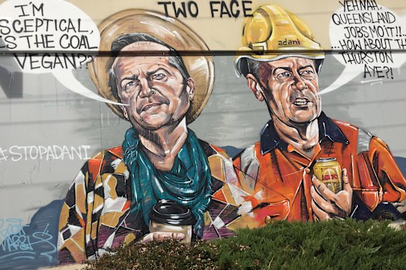 The “Two Face” mural depicted a Labor Party caught between environmental and economic demands.