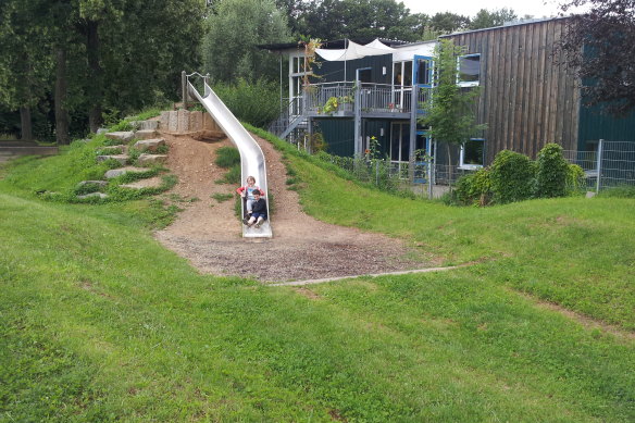 A well-overlooked, playful, green public space in Vauban, Freiburg, Germany.