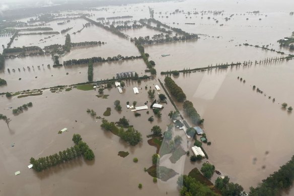 The river flooding, as seen from the helicopter. 