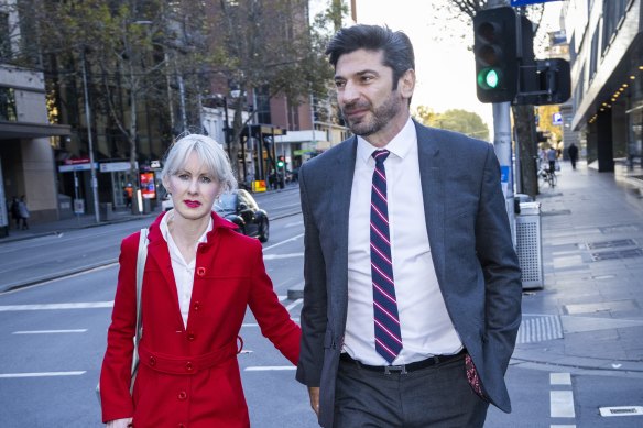 Constantine Arvanitis leaves the County Court on Monday with his partner Melanie Thornton.