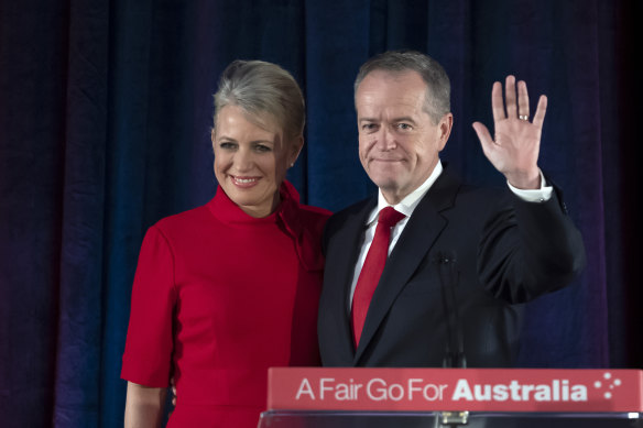 Shorten, with wife Chloe, concedes defeat after the 2019 election.