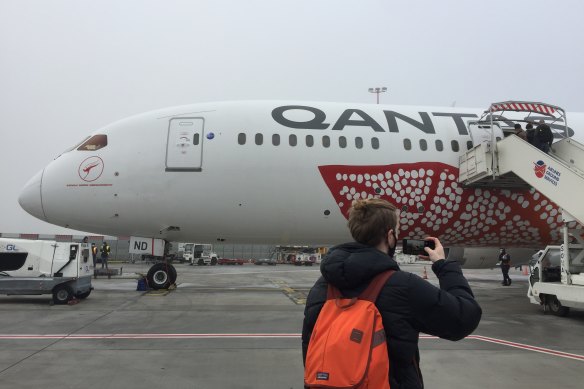 Boarding the non-stop Qantas flight from Paris to Darwin, December 2020.