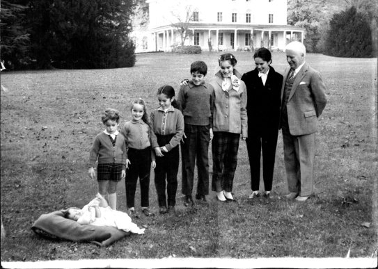 Chaplin, his wife, Oona, and their six children at their home overlooking Lake Geneva in 1959.