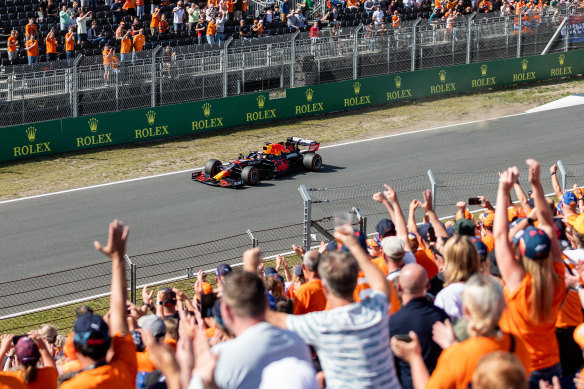 Dutch fans celebrate Max Verstappen.