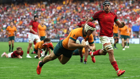 The Wallabies taking on Portugal at the Rugby World Cup.