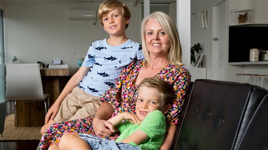Karen Chetner and sons Felix, 8, and Spencer, 7, pictured at their home. 