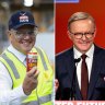 Composite - Prime Minister Scott Morrison tours the Tooheys Brewery with the member for Reid Fiona Martin in Lidcombe on 18 November, 2021. Photo: Brook Mitchell
Federal Labor Leader, Hon. Anthony Albanese MP in Ashfield delivering a speech to Labor supporters around his plans for Australia’s future.5th Dec 2021. Photo: Edwina Pickles / SMH