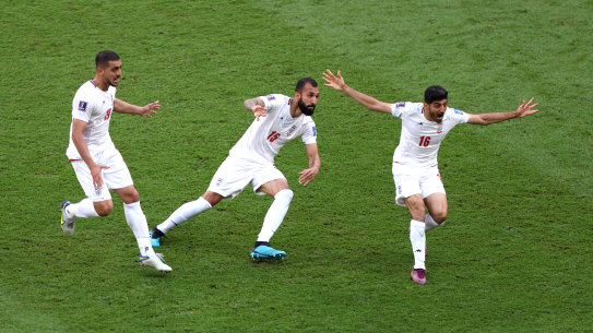 Roozbeh Cheshmi after scoring for Iran.