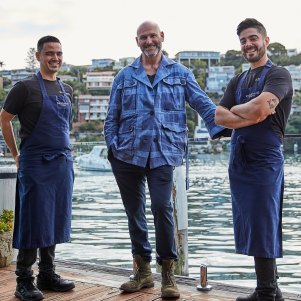 Ormeggio at The Spit chefs Victor Moya (left) and Gianmarco Pardini (right) will be involved in Alessandro Pavoni’s (centre) new Manly restaurant Cibaria.