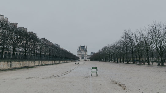 An empty Tuileries Park in Paris.