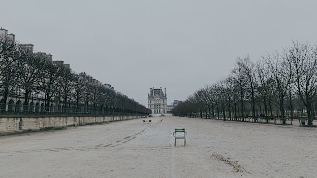 An empty Tuileries Park in Paris.