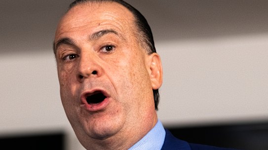 Peter V’landys speaks at a Racing NSW press conference in Sydney on Wednesday.