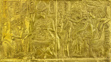 A gilded wooden shrine with scenes of Tutankhamun and Ankhesenamun that was due to be part of the exhibition coming to Australia. 