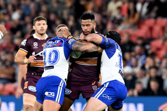 Payne Haas returned from a one-match suspension in Broncos’ win over the Bulldogs on Friday night.