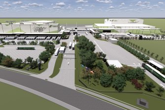 Render of the new Woolworths National Distribution Centre in the Moorebank Logistics Park in Western Sydney.
