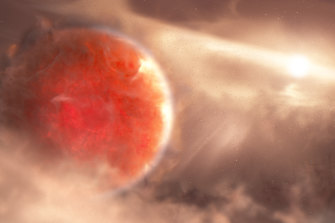 This is an artist’s impression of a massive, newly forming exoplanet called AB Aurigae b.