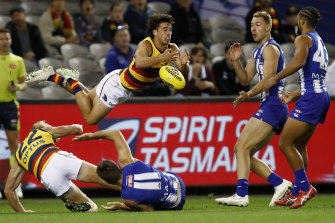 Lachlan Murphy displays his athleticism in front of a stunned crowd against North Melbourne.