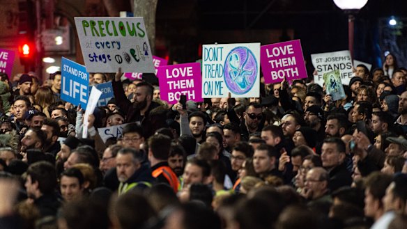 Anti-abortion protesters in Martin Place on Tuesday night have rallied to make their voices heard. 