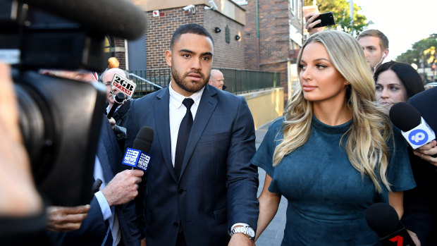  Dylan Walker and partner Alexandra Ivkovic leave Manly Court. 