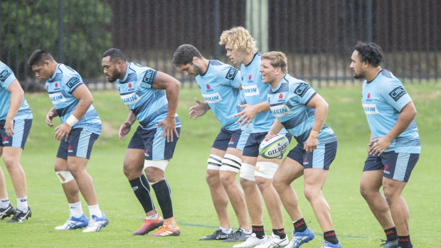 Waratahs players getting their work done at training ahead of an important clash against the Brumbies in Canberra. 