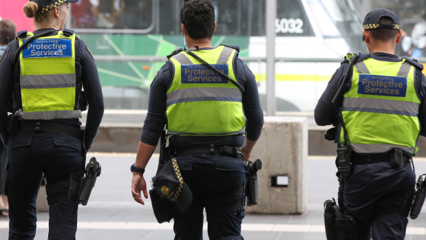 Protective Service Officers on patrol at Southern Cross Station.