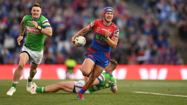Kalyn Ponga tore the Raiders to shreds on the right in the second half on Sunday.