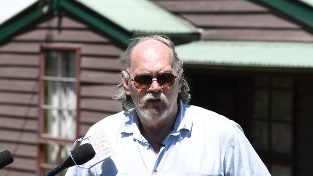 Mark Wearne, father of Belinda Peisley, speaks to media during the search for her remains by the New South Wales Police in the house where she last lived in Katoomba on Monday