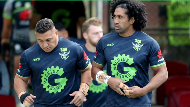 Josh Papalii and Sia Soliola are two of three Canberra Raiders players who refused to sign the vaccination waiver.