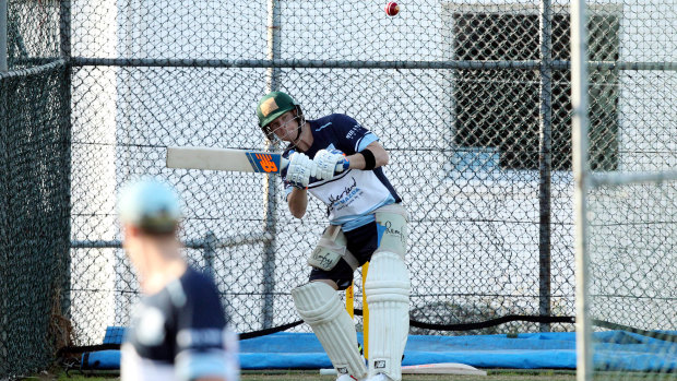 Back in grade: Steve Smith bats in the nets at Sutherland training on Tuesday.