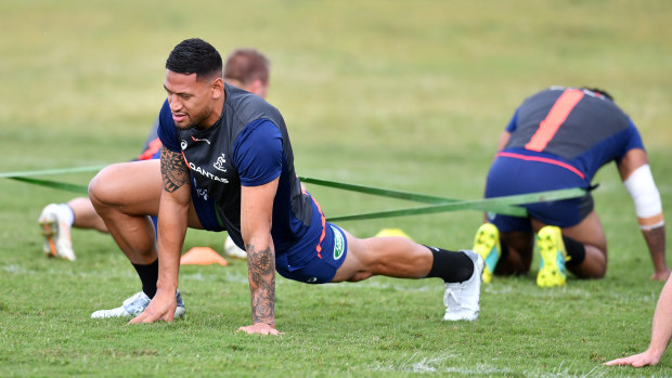 Being monitored: Israel Folau avoided contact training in camp at Sanctuary Cove this week. 