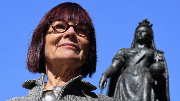 Professor Jenny Hocking, with a statue of Queen Victoria behind her, took her fight for the release of the 211 'Palace Papers' letters to the High Court. 