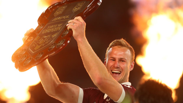 Maroons half and skipper Daly Cherry-Evans celebrates the series win.