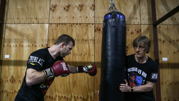 Fighting fit: Jeff Horn with his trainer, Glenn Rushton, in Bendigo this week. 