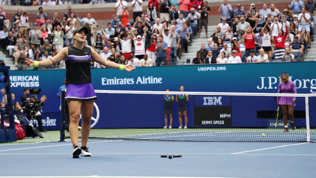 The moment: Bianca Andreescu reacts after winning match – and championship – point against Serena Williams.