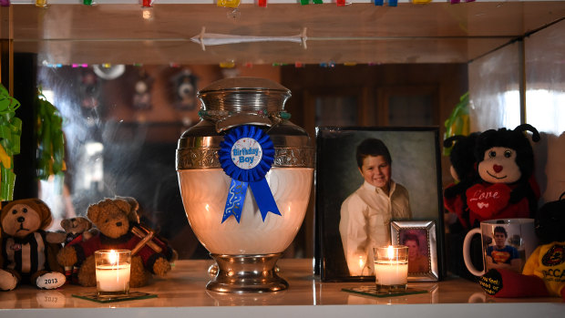 The urn where Annemarie Skratek keeps her son's ashes. 