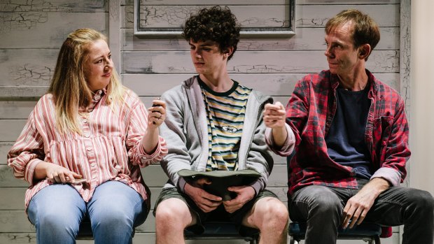 Louise Brehmer, Matthew Ianna and Bryan Probets in "The Holidays", which wraps up Queensland Theatre’s 2020 season.