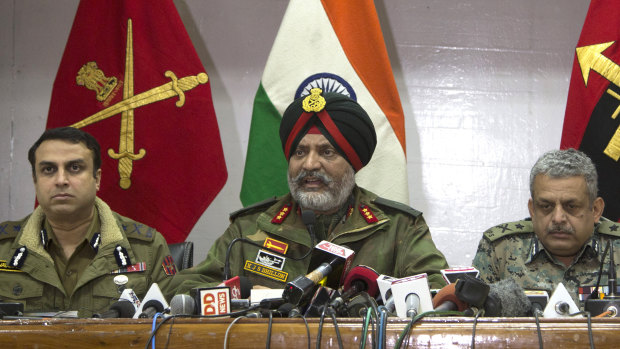 Indian Army's Lieutenant General KJS Dhillon, centre, on Tuesday.