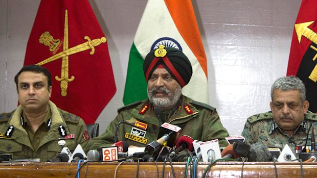 Indian Army's Lieutenant General KJS Dhillon, centre, on Tuesday.