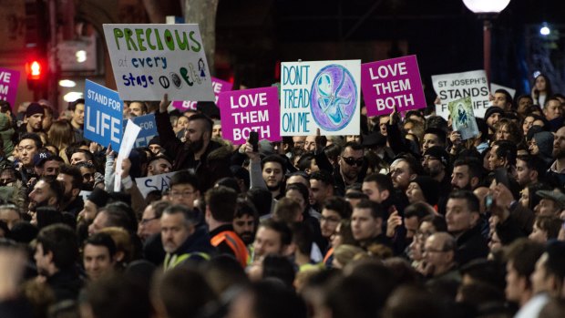 Anti-abortion protesters in Martin Place on Tuesday night have rallied to make their voices heard. 