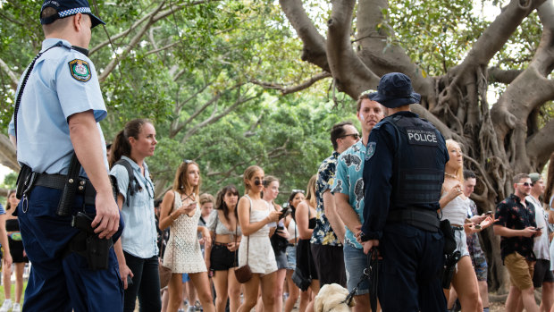 NSW Police on patrol at the Field Day Festival in The Domain, Sydney, on January 1, 2020.
