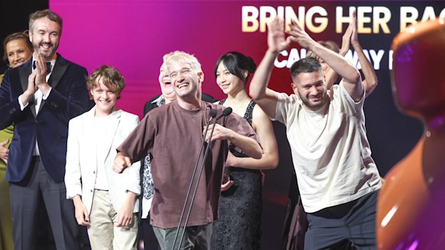 Before the drama: the Bring Her Back team after winning best film at the AACTA Awards in Febuary.