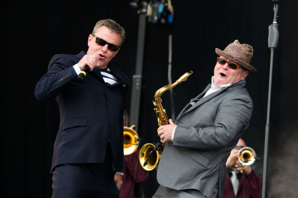 Suggs (left) and saxophnist Lee Thomson of Madness.