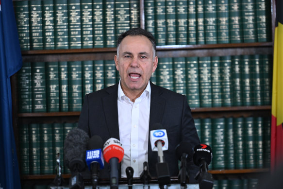 Opposition leader John Pesutto speaking to the media after the cancellation of the Commonwealth Games. 
