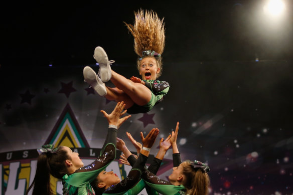 Coco Fox competes at the Australian Cheerleading Championships in 2015.