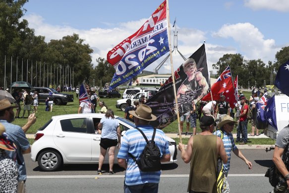 The Convoy to Canberra protest outside Parliament House on Monday.