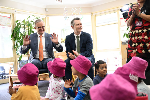 Prime Minister Anthony Albanese and Education Minister Jason Clare visit an early learning centre.