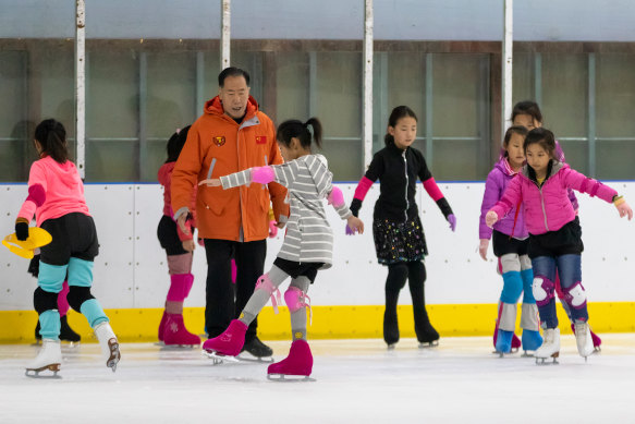 Figure skating coach Jing Dehua runs training session in Beijing. 