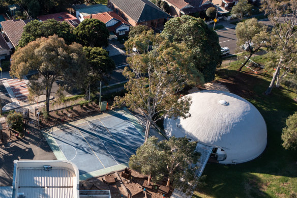 The Binishell at Ashbury Public School viewed from the air. 