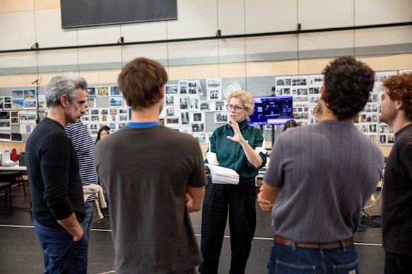 Director Sarah Goodes talks to the cast of The Talented Mr Ripley during rehearsals. 